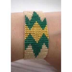 Loom Beaded Bracelet Pear, Gold & Green